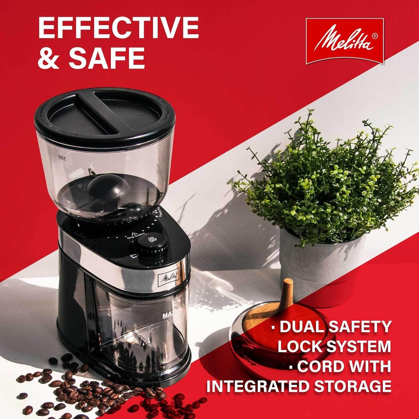 Melitta Molino Flat Burr Coffee Grinder with Safety Lock, 14 Cups, 120V - Black (Like New)