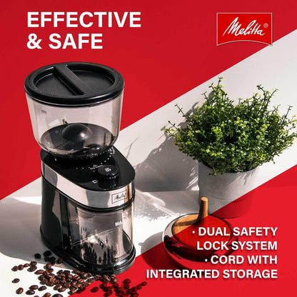 Melitta Molino Flat Burr Coffee Grinder with Safety Lock, 14 Cups, 120V - Black (Like New)