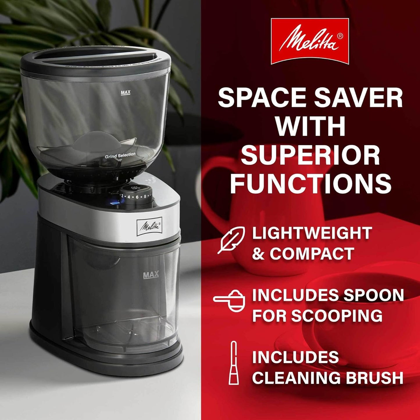 Melitta Molino Flat Burr Coffee Grinder with Safety Lock, 14 Cups, 120V - Black (Like New)