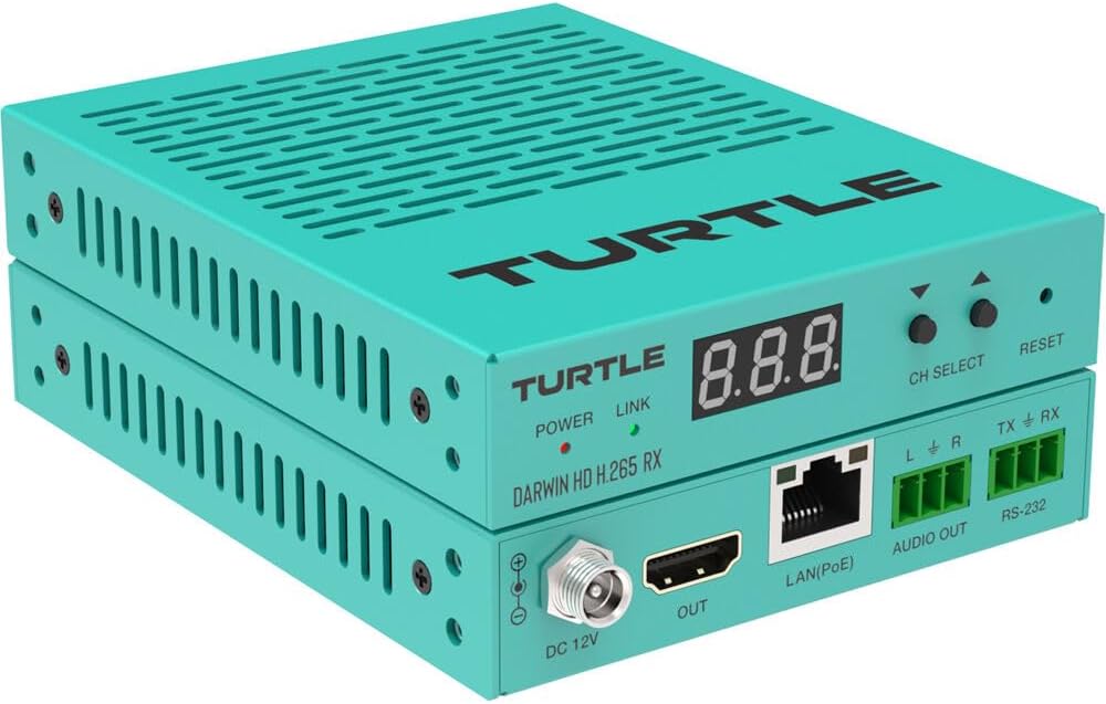 Turtle AV Darwin HD H.265 HDMI AV-over-IP Receiver, 1080p60 4:4:4 PoE Gigabit Rx (Like New)