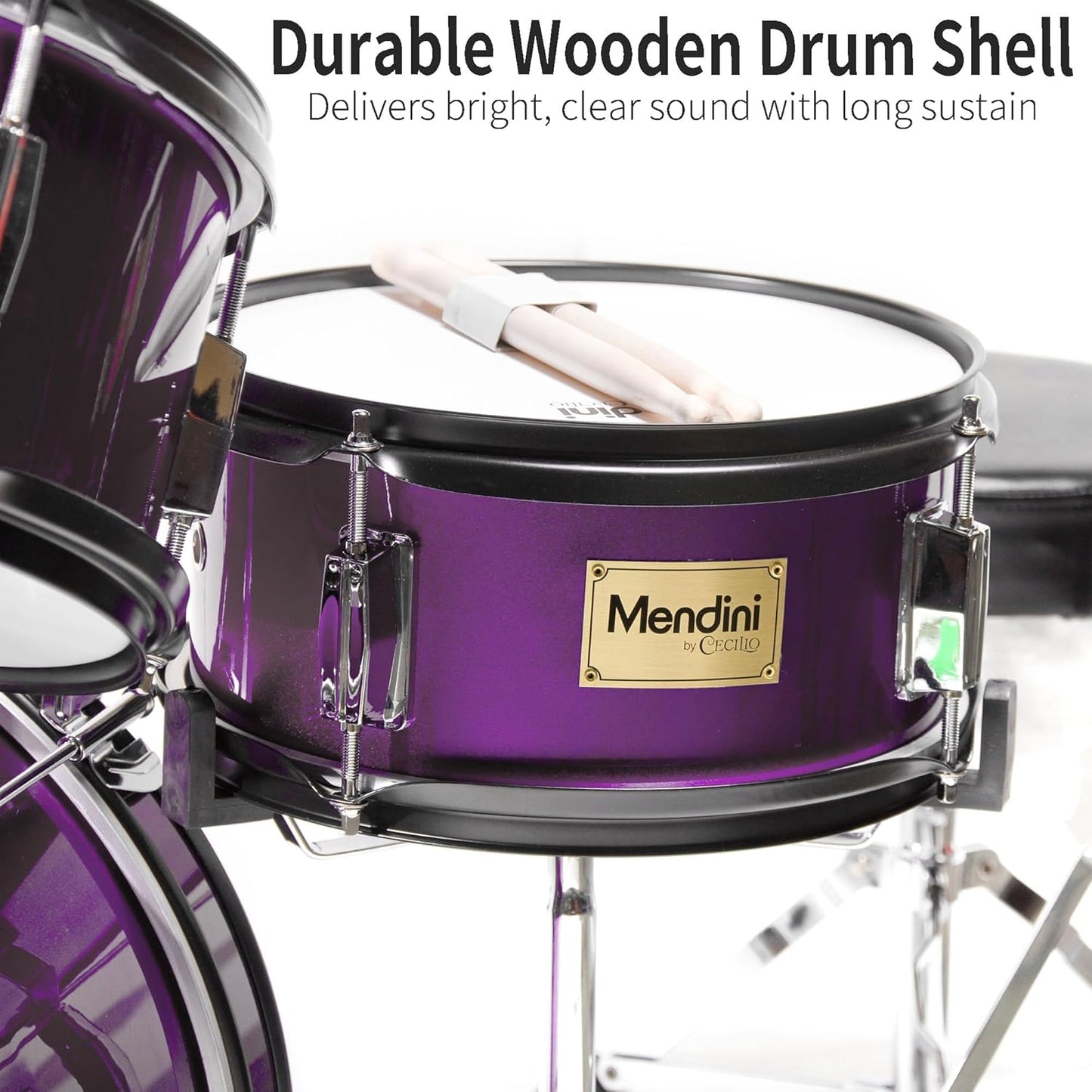 Mendini By Cecilio 3 Piece Junior Drum Set with Snare, Cymbal, Seat & Drumsticks (Like New)