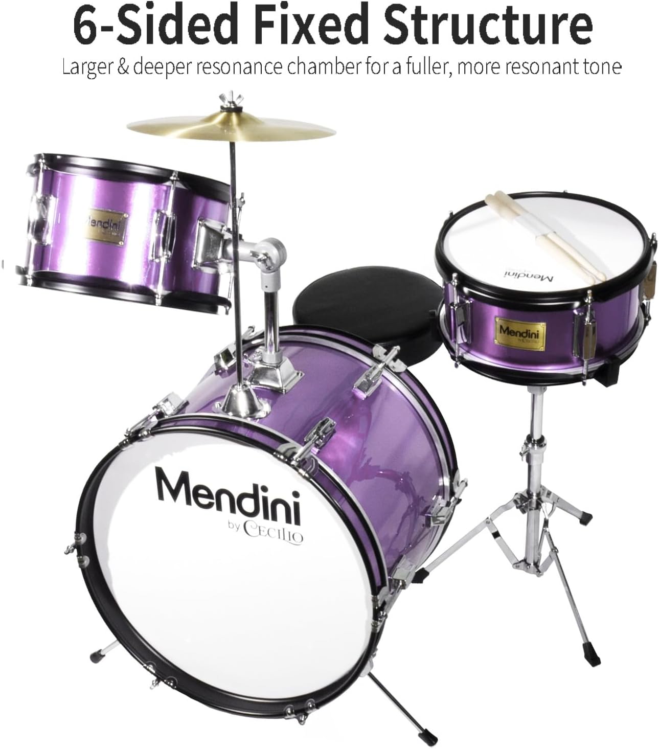 Mendini By Cecilio 3 Piece Junior Drum Set with Snare, Cymbal, Seat & Drumsticks (Like New)