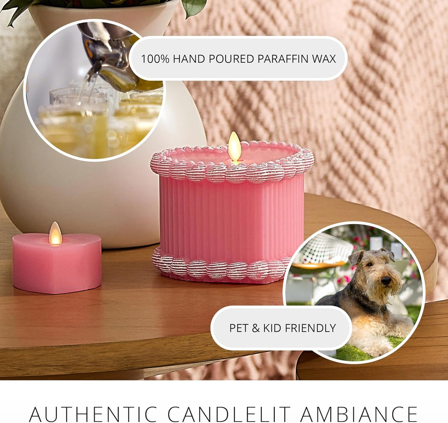 Luminara Flameless Battery Operated LED Candle for Decor, 5.3"x4.5" - Sweet Pink (Used)