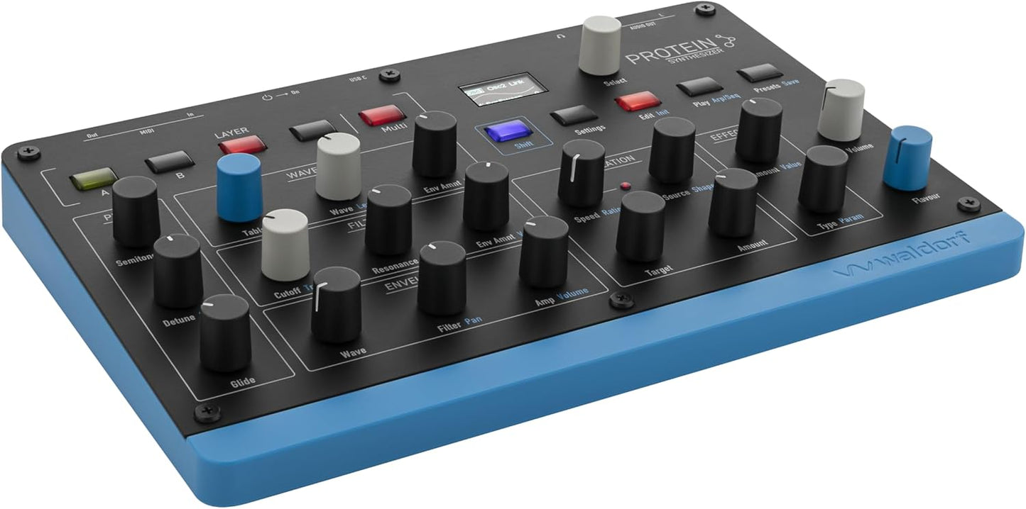 Waldorf Protein 8-Voice Wavetable Synthesizer, 8 Voices, 4 Layers - Black/Blue (Like New)
