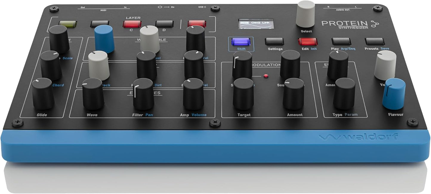 Waldorf Protein 8-Voice Wavetable Synthesizer, 8 Voices, 4 Layers - Black/Blue (Like New)